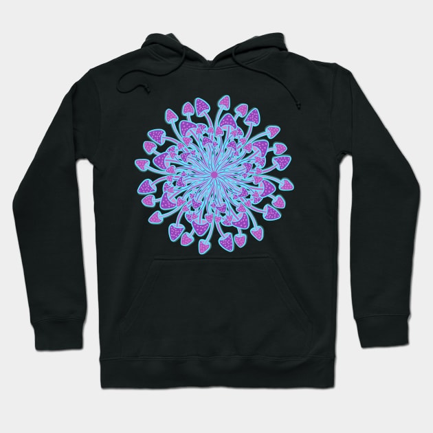 Purple Mushroom Mandala with blue highlights Hoodie by DaveDanchuk